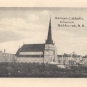 Black and white postcard of stone church