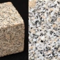 Double colour image of square gray rock block speckled with black, white and gray